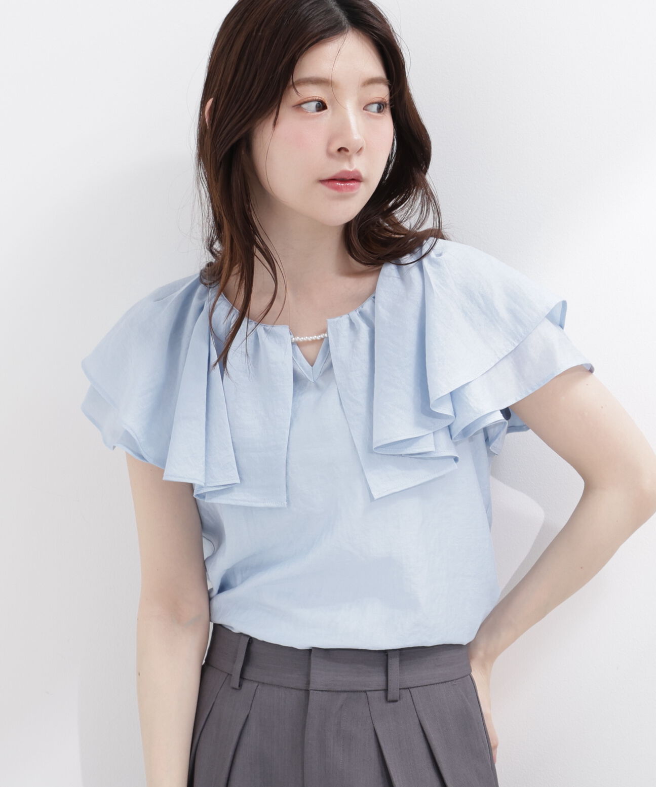 PROPORTION BODY DRESSING「パール付きラッフルブラウス」|シャツ・ブラウス|
