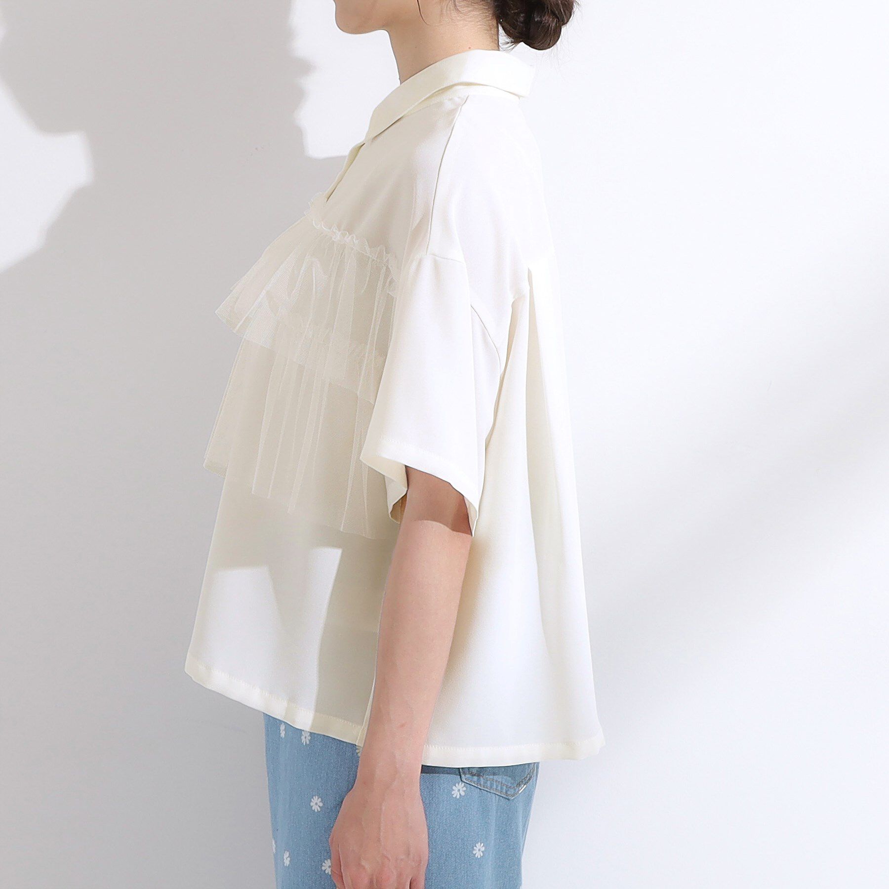 SHOO･LA･RUE「【S-LL】一枚でサマ見え チュールドッキングシャツ」|シャツ・ブラウス|