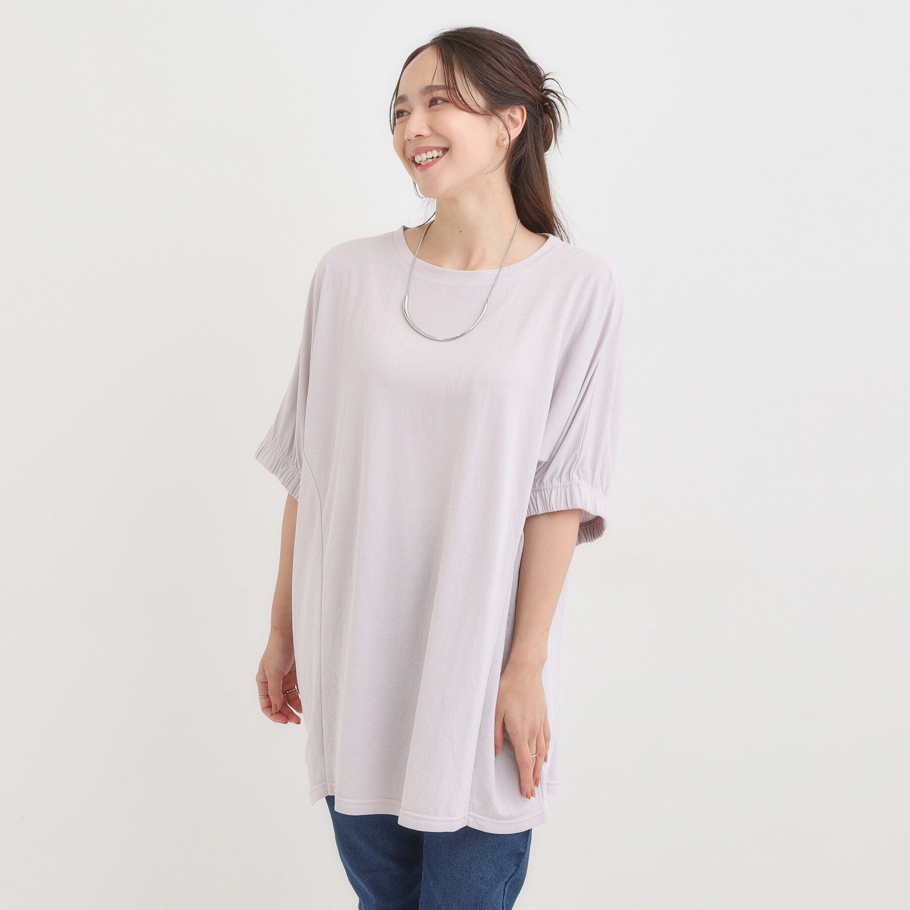 SHOO･LA･RUE「【S-LL/体型カバー】さらさらタッチが心地よい コクーンシルエットチュニック」|チュニック|
