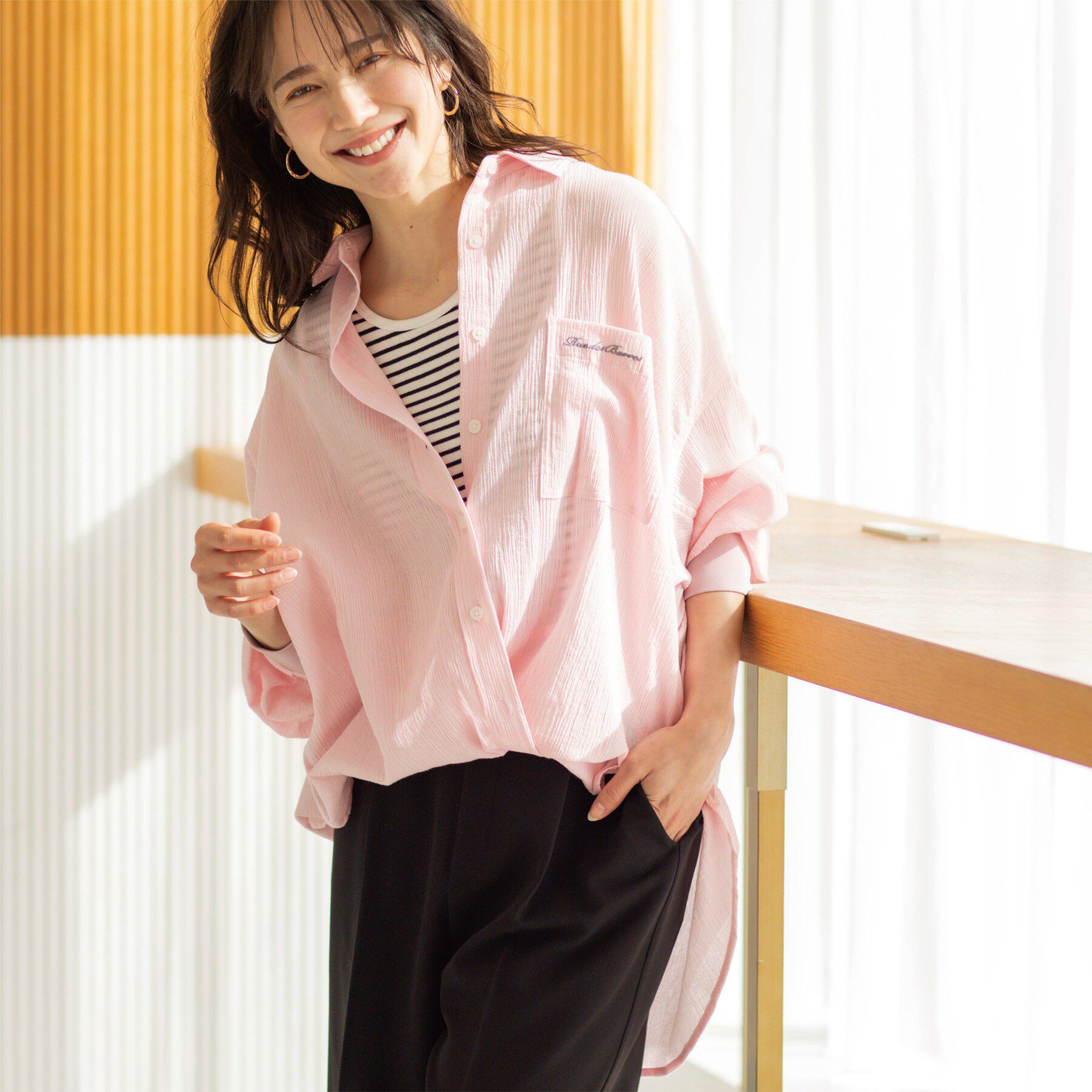SHOO･LA･RUE「お袖リブ楊柳オーバーシャツ」|シャツ・ブラウス|