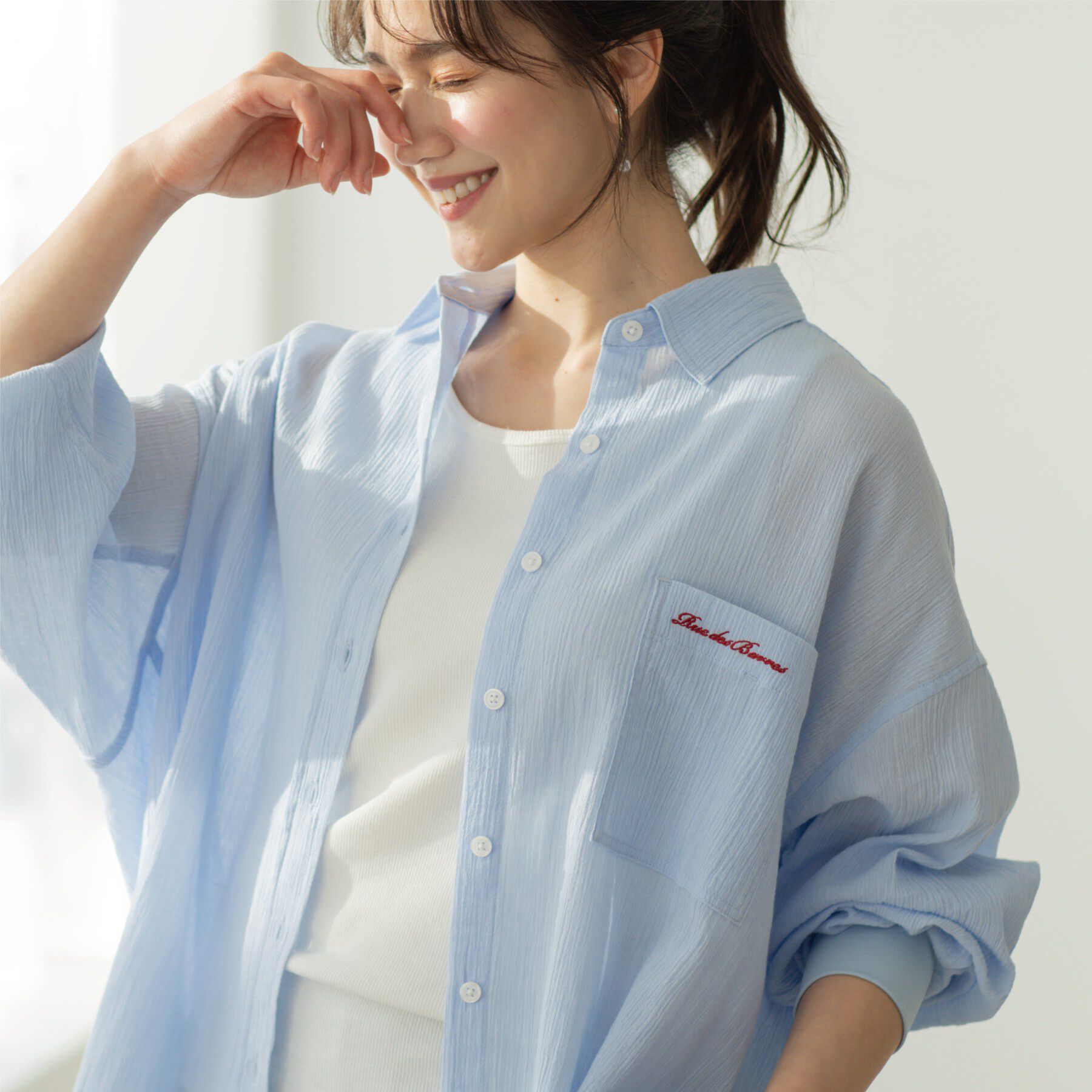 SHOO･LA･RUE「お袖リブ楊柳オーバーシャツ」|シャツ・ブラウス|