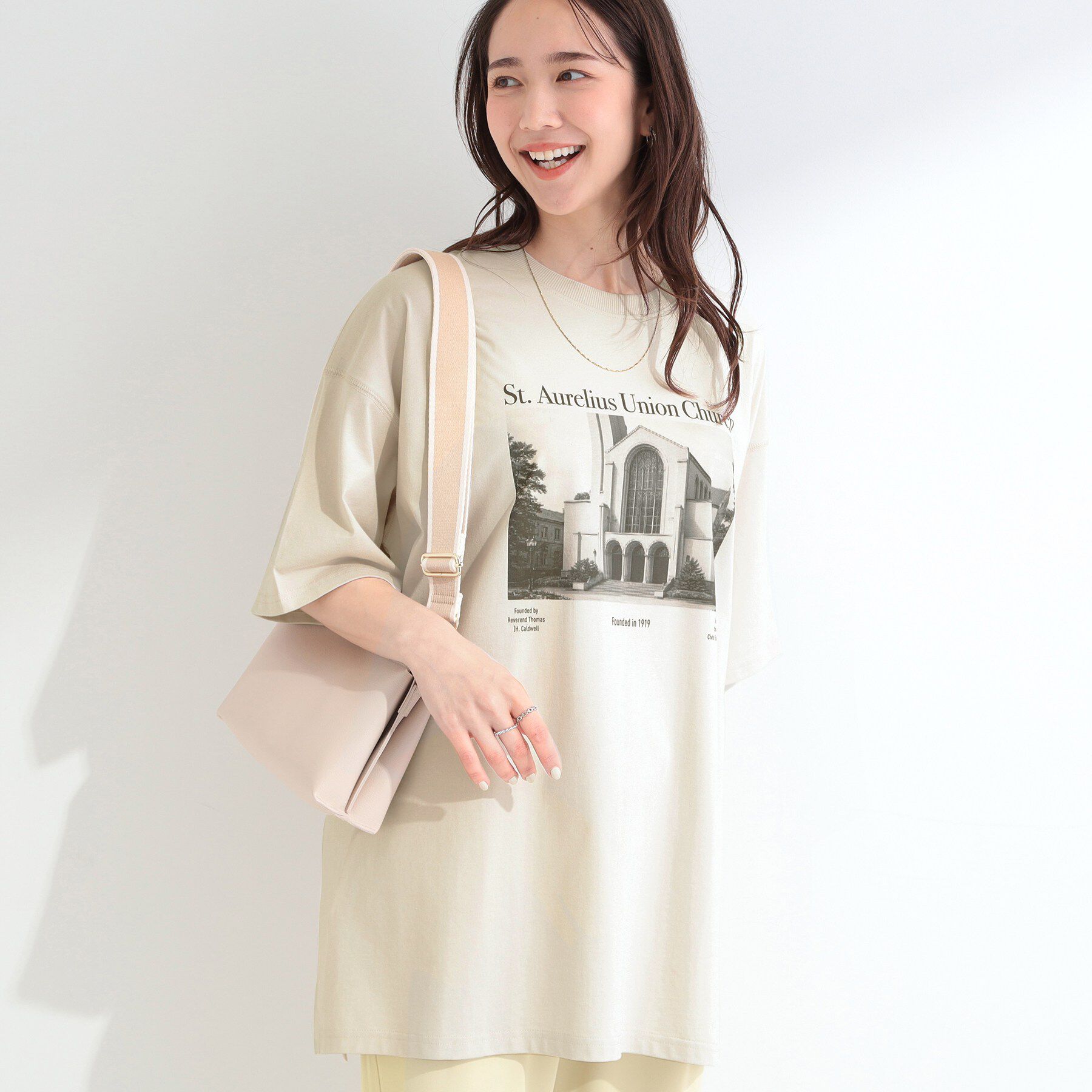 SHOO･LA･RUE「【ひんやり】ゆるっと体型カバー BIGアソートTシャツ」|Tシャツ・カットソー|ベージュ(152)