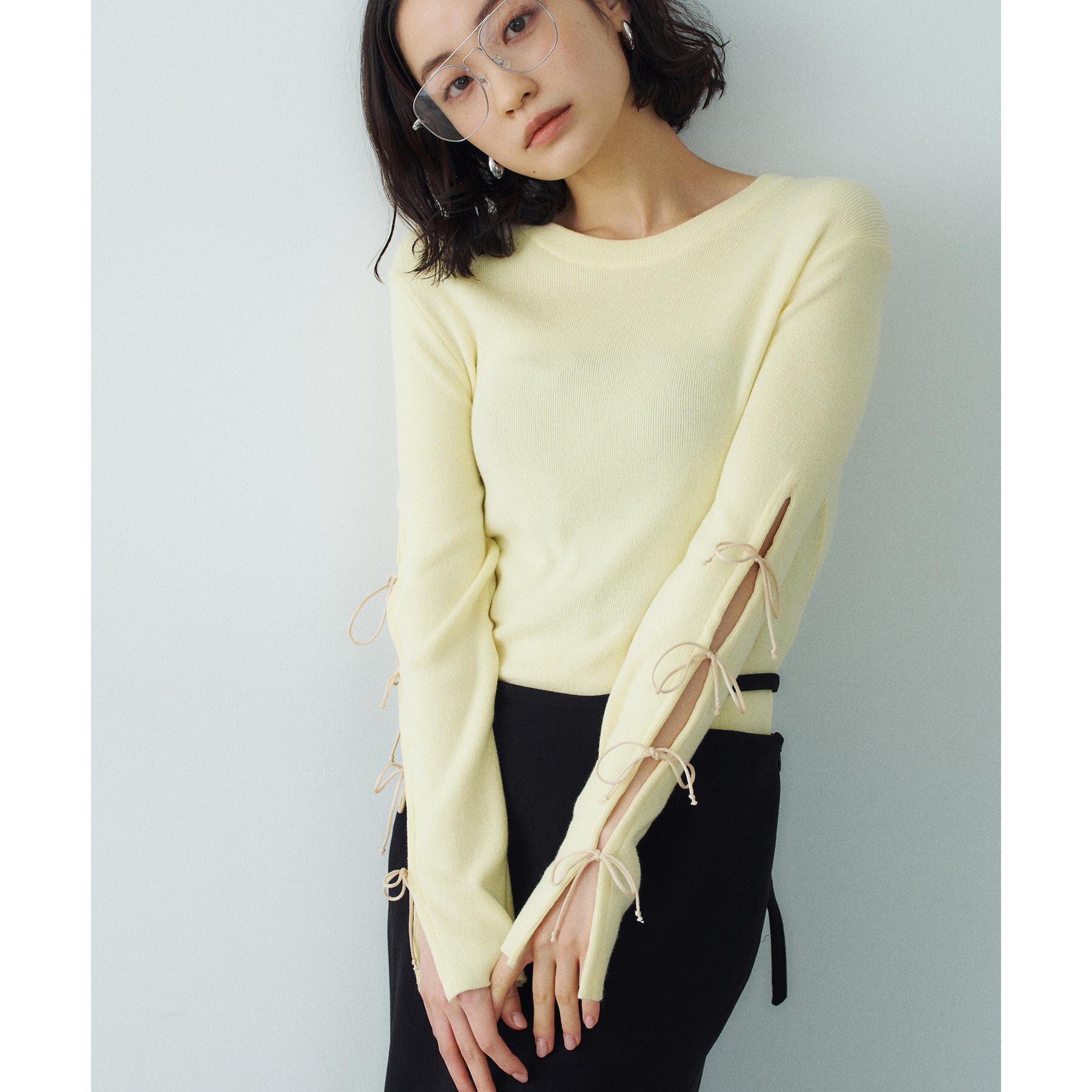 CODE A「ribbon slit pullover」|ニット・セーター|ライトイエロー(03