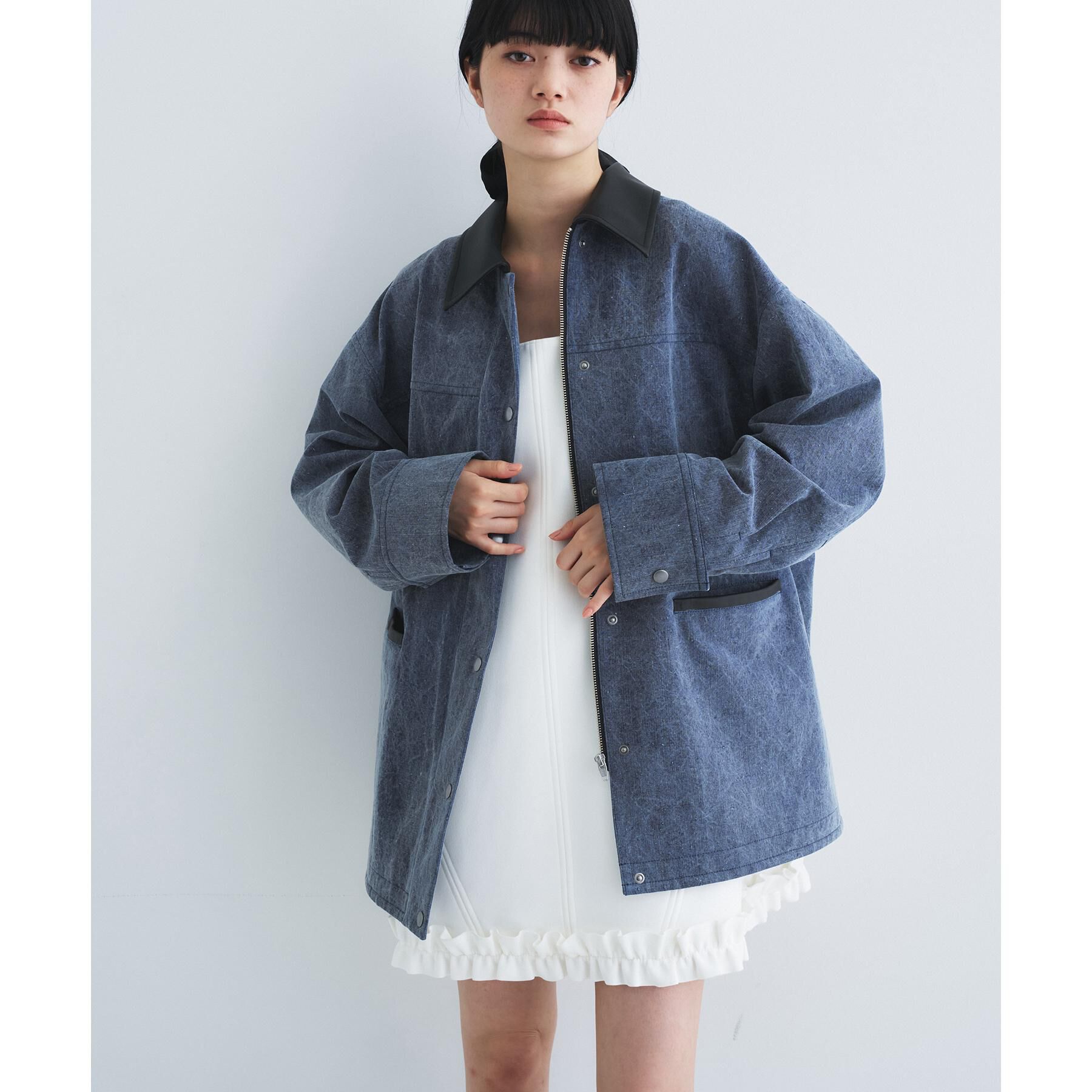 CODE A「pigment denim coverall」|ステンカラーコート|ネイビー(094)
