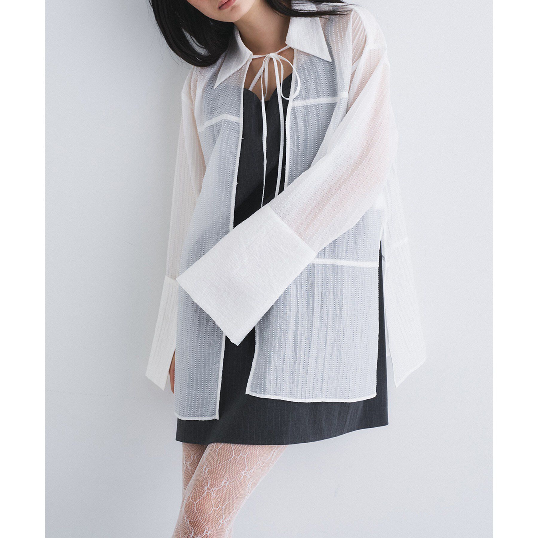 CODE A「point neck ribbon shirts」|シャツ・ブラウス|ホワイト(001)
