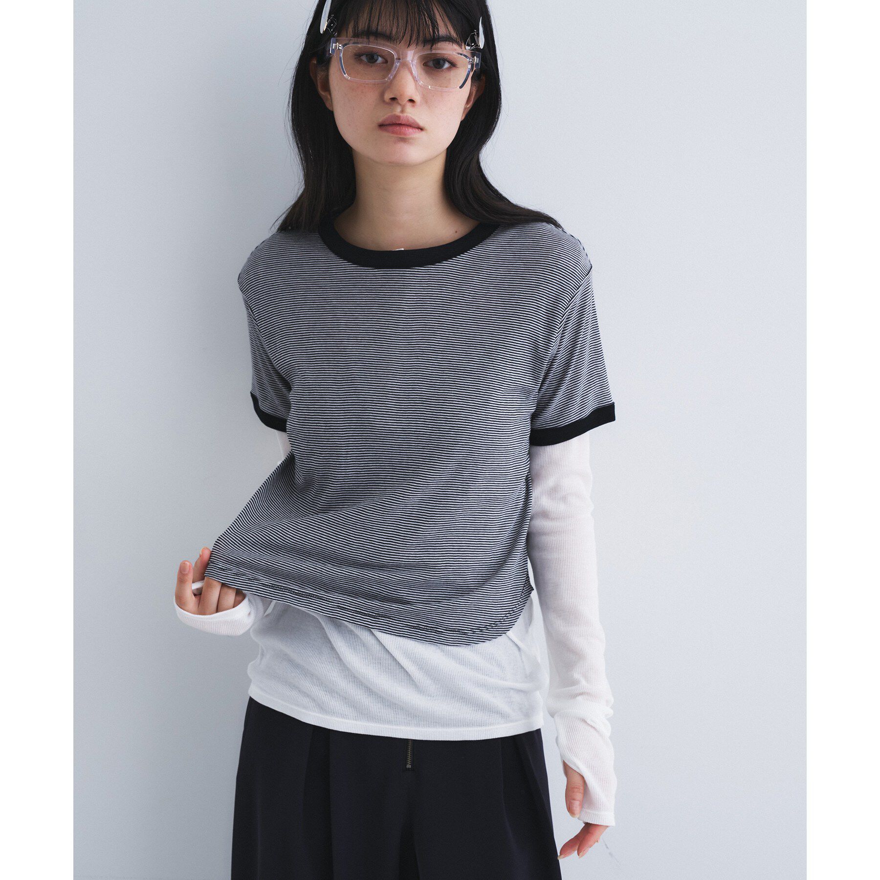 CODE A「sheer ringer tee」|Tシャツ・カットソー|ブラック(319)