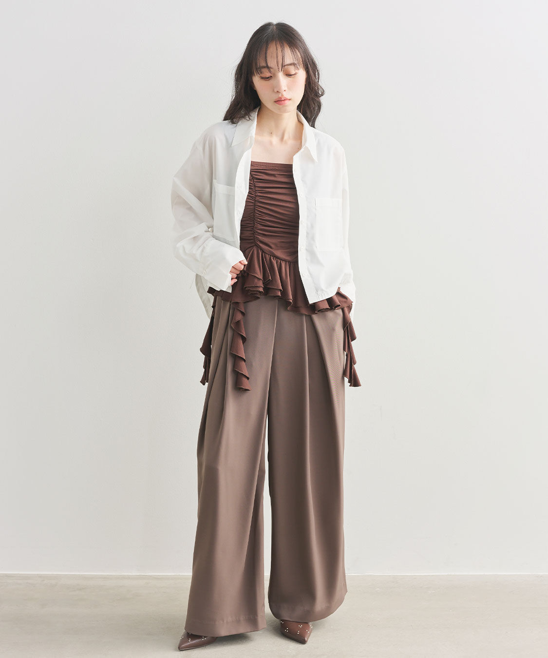 COCO DEAL「フロントタックセミワイドパンツ」|スラックス|