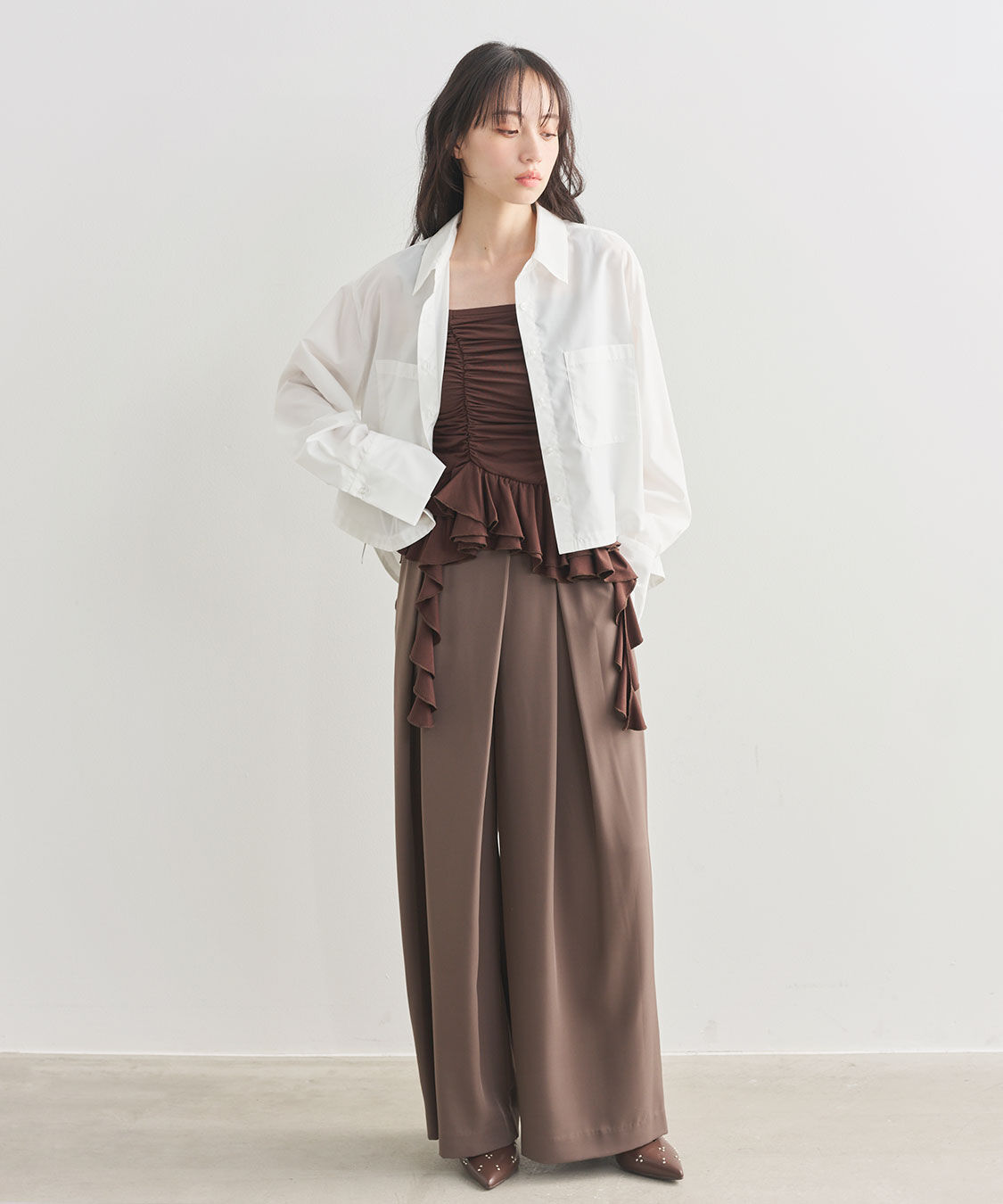 COCO DEAL「フロントタックセミワイドパンツ」|スラックス|