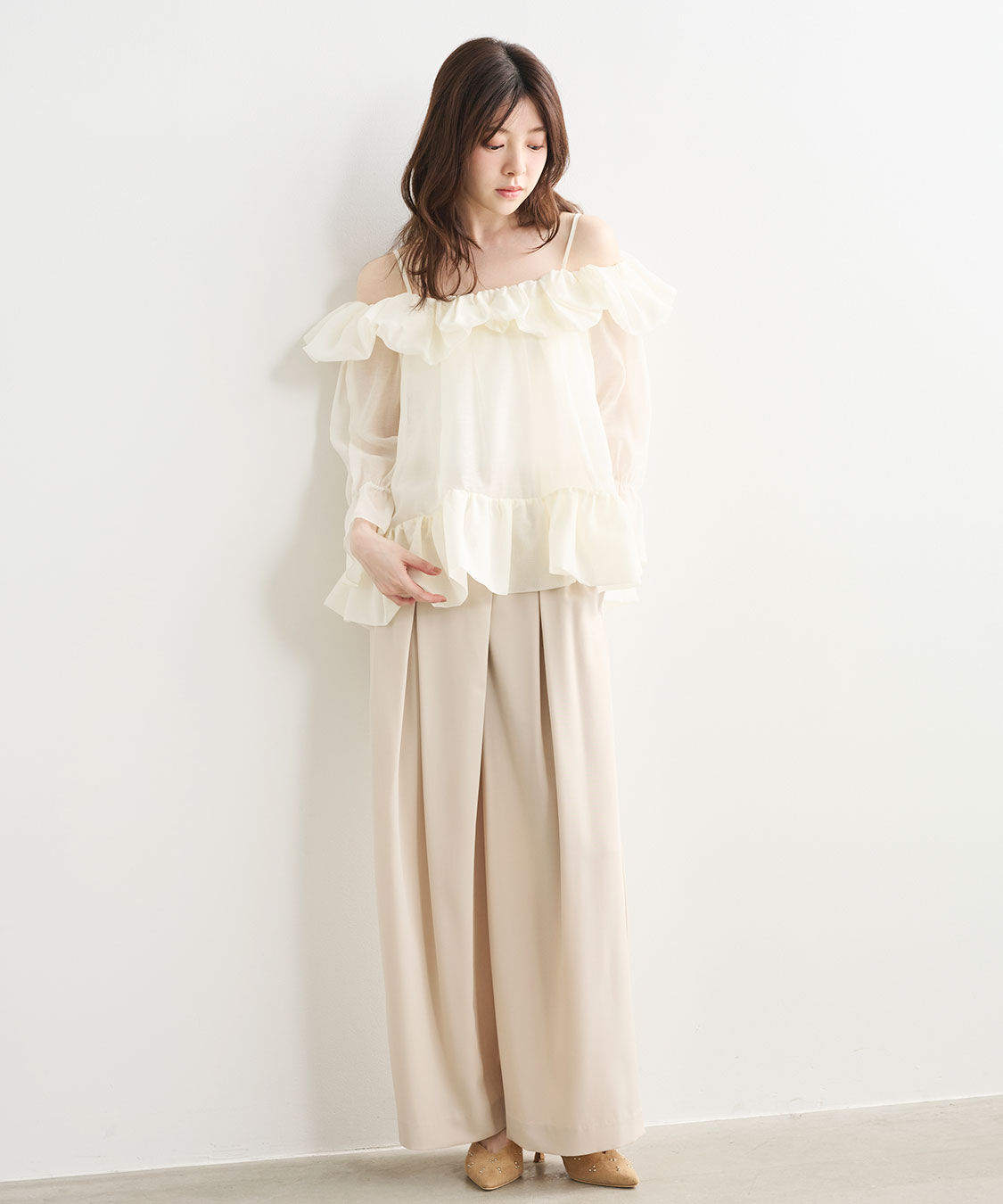COCO DEAL「フロントタックセミワイドパンツ」|スラックス|