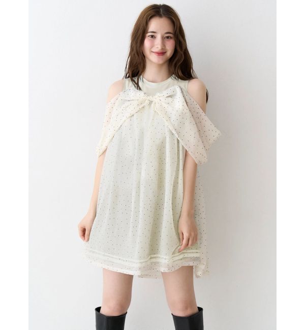 CALNAMUR「シフォンオフショルミニワンピース」|ワンピース|アイボリー