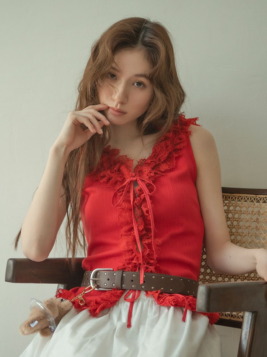 LILY BROWN「レースフリルコンビカットトップス」|Tシャツ・カットソー|