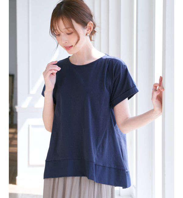 ikka「Aライン裾切り替えカットソー」|その他|ネイビーブルー