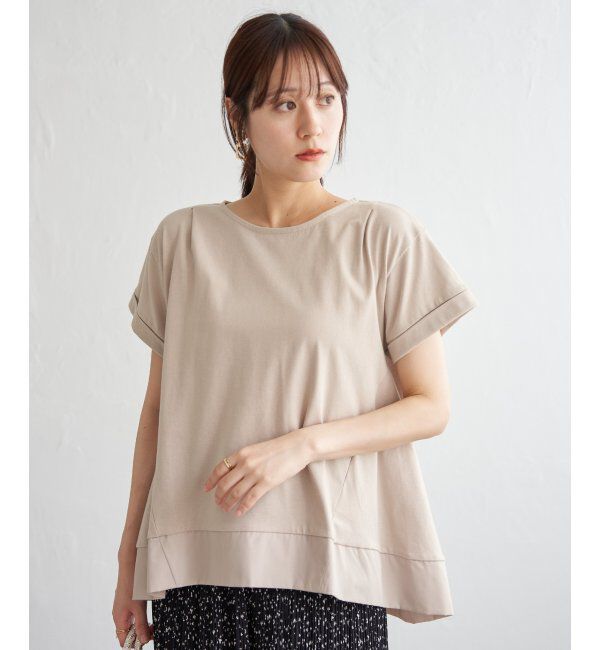 ikka「Aライン裾切り替えカットソー」|その他|ベージュ