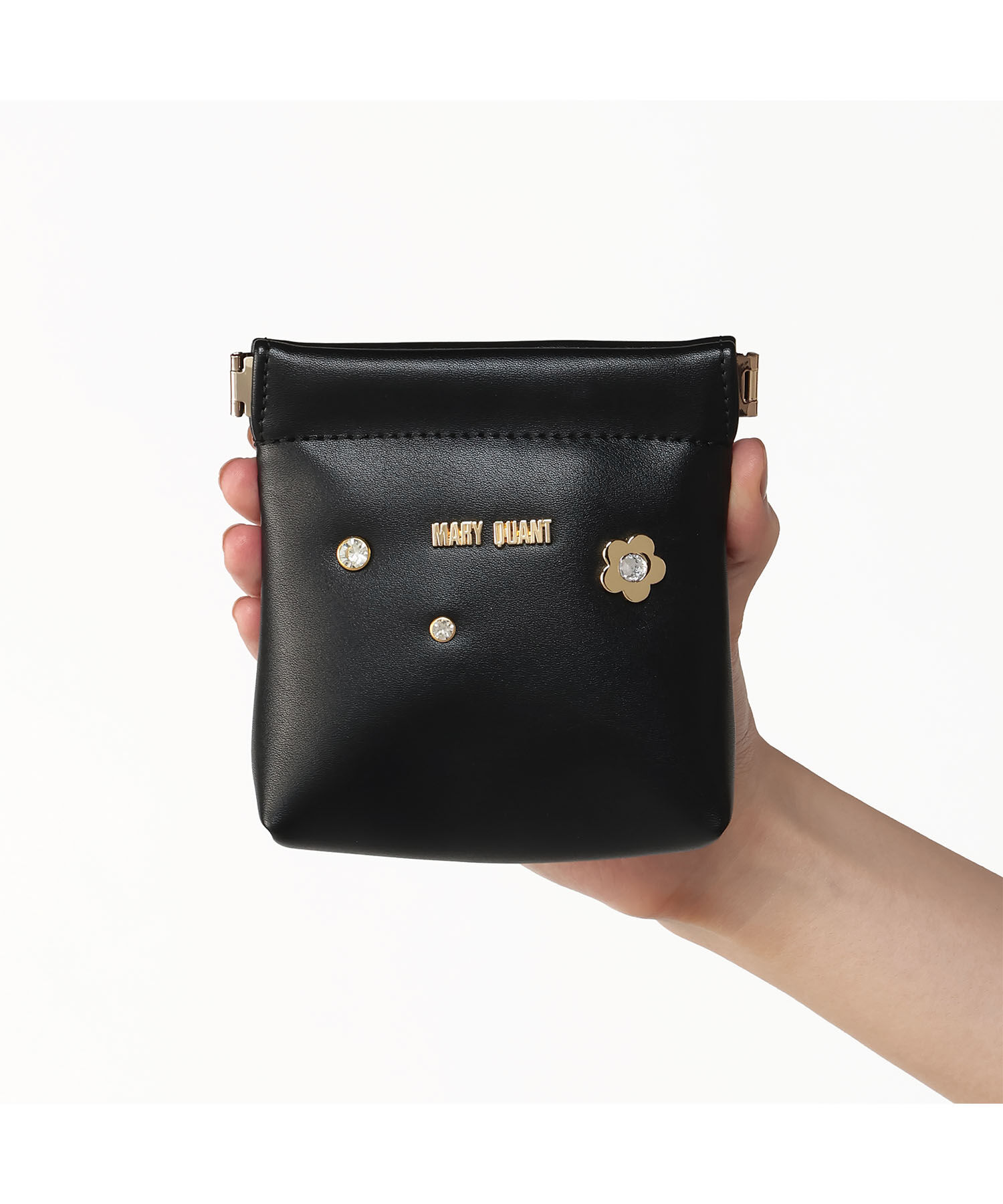 MARY QUANT「メタルビジュー バネクチポーチ」|ポーチ|ブラック