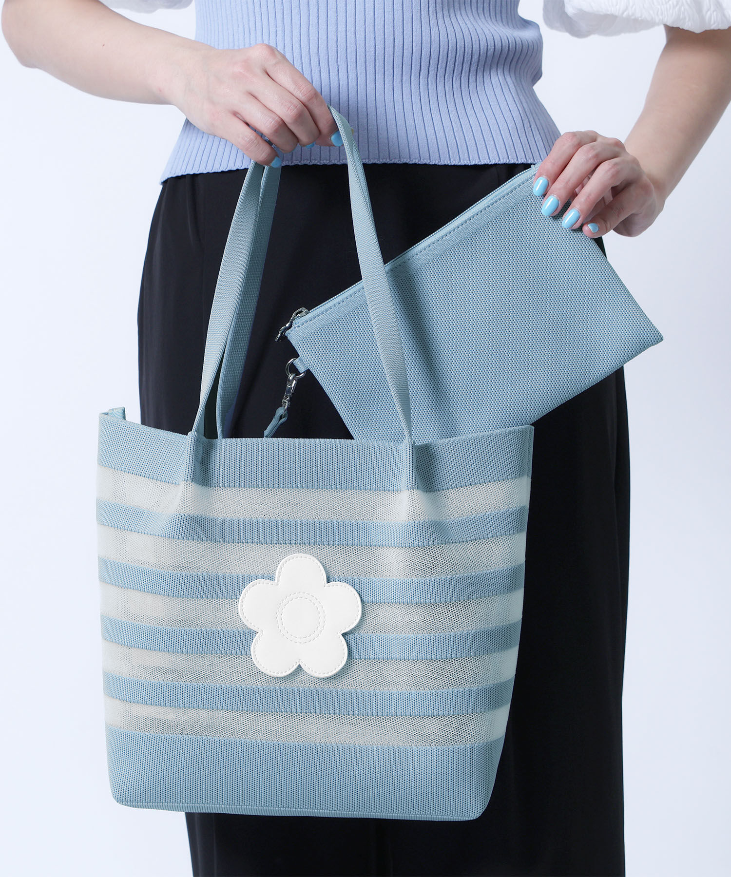 MARY QUANT「メッシュボーダーニット トート」|トートバッグ|