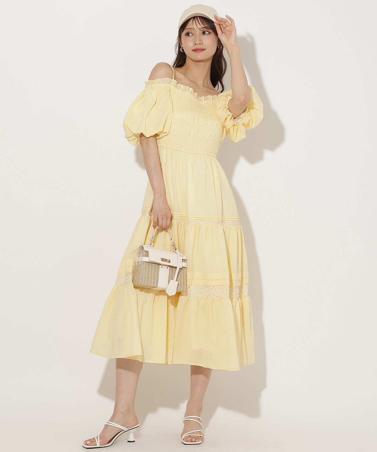 アンドクチュール「ピンタックティアードワンピース」|ワンピース|イエロー