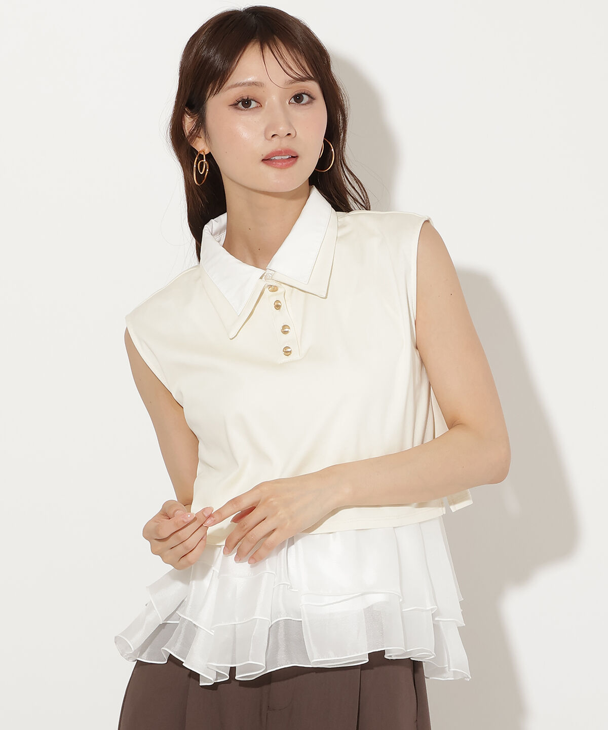 アンドクチュール「Wカラーフレンチスリーブカットプルオーバー&times;キャミセット」|Tシャツ・カットソー|ﾗｲﾄﾍﾞｰｼﾞｭ