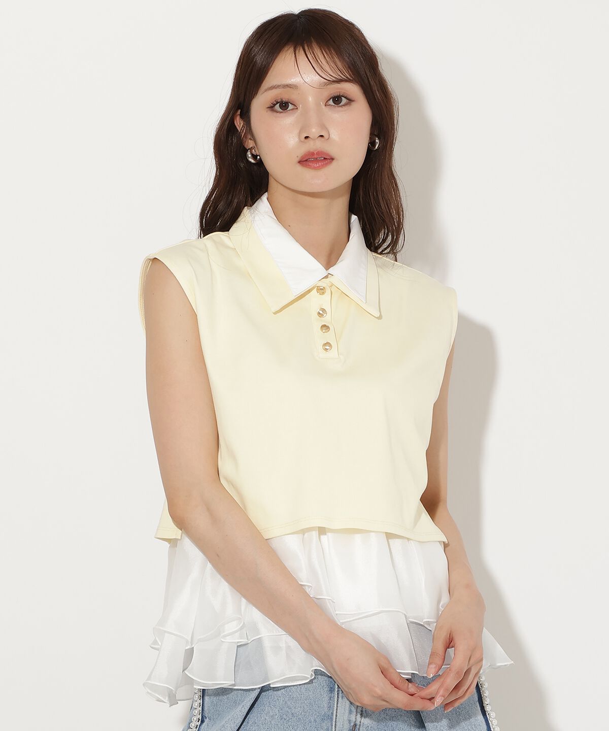 アンドクチュール「Wカラーフレンチスリーブカットプルオーバー&times;キャミセット」|Tシャツ・カットソー|