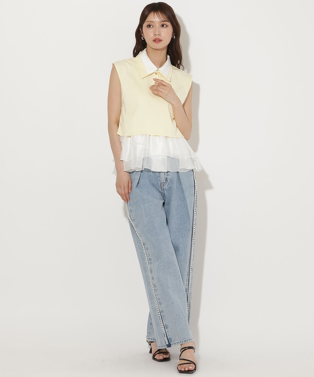 アンドクチュール「Wカラーフレンチスリーブカットプルオーバー&times;キャミセット」|Tシャツ・カットソー|