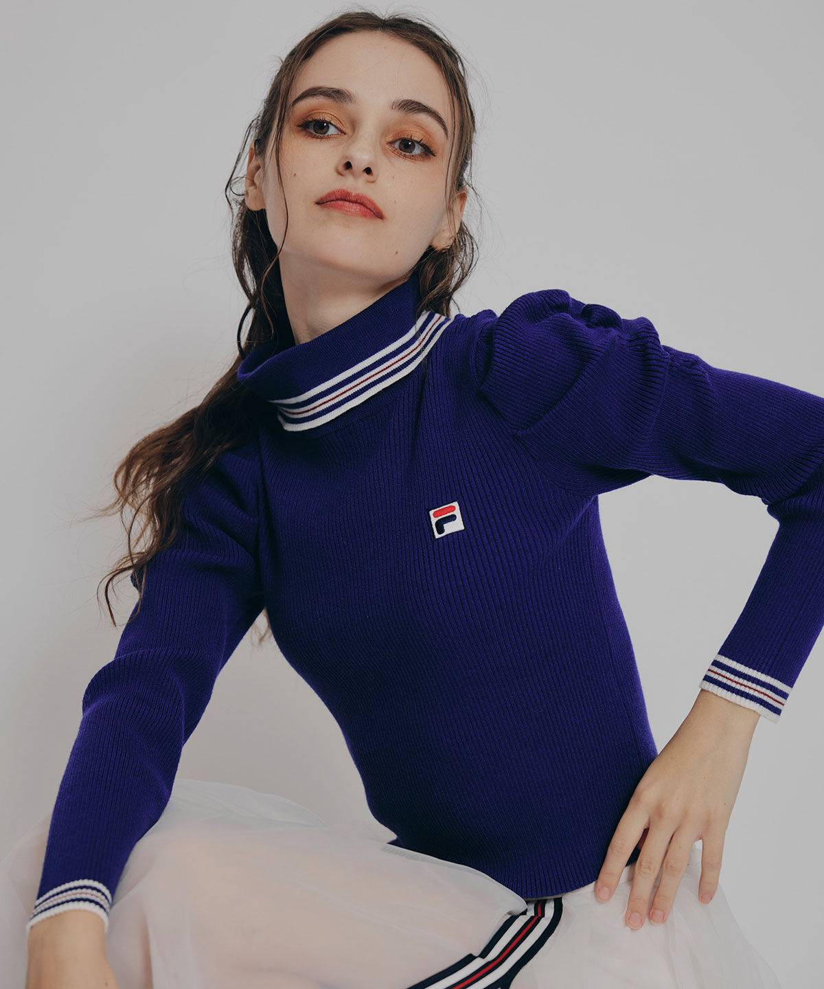 REDYAZEL「［FILA&times;REDYAZEL］ラインタートルニットプルオーバー」|ニット・セーター|ネイビー