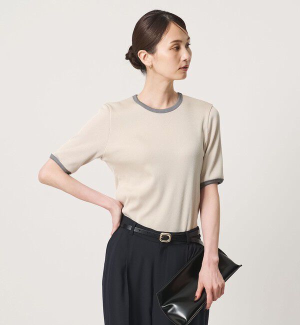 UNITED ARROWS「リブ バイカラーパイピング 五分袖 Tシャツ」|Tシャツ・カットソー|
