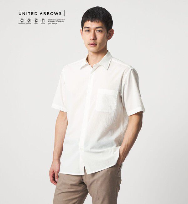 UNITED ARROWS「ショートスリーブ レギュラーカーラーシャツ UA COZY ヨコストレッチ 撥水」|シャツ・ブラウス|WHITE