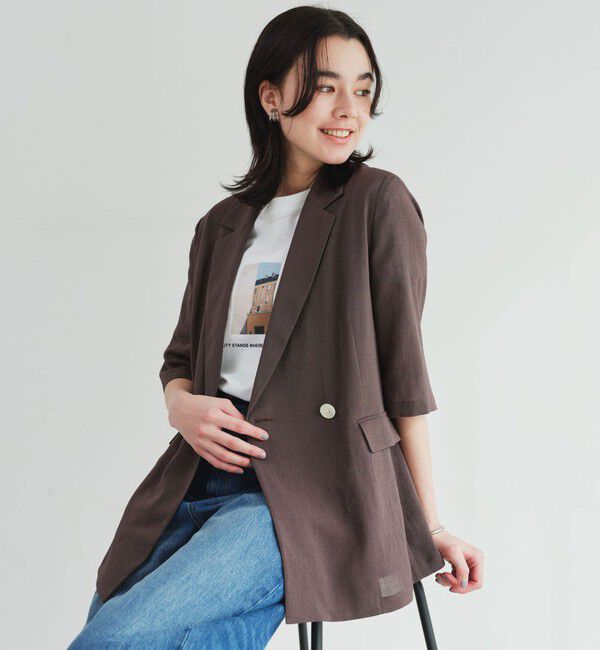 UNITED ARROWS green label relaxing「【結論シリーズ】シアーエアミドルスリーブジャケット マシンウォッシャブル 接触冷感 通気性」|テーラードジャケット|