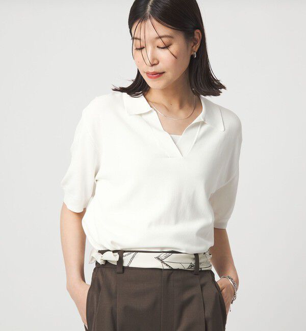 UNITED ARROWS green label relaxing「【WEB限定】＜at ease＞エリツキ スキッパー ニット 接触冷感 UVカット 遮熱」|ニット・セーター|