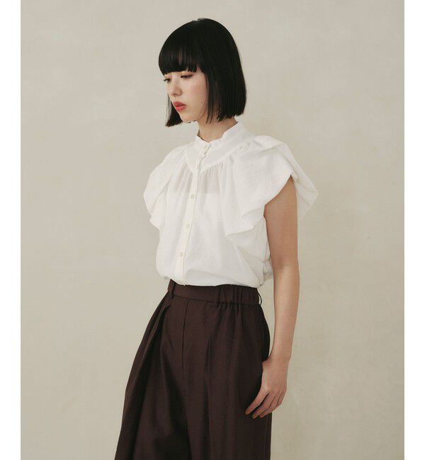 EMMEL REFINES「＜EMMEL REFINES＞EM バンドカラー パフスリーブ ブラウス」|シャツ・ブラウス|WHITE