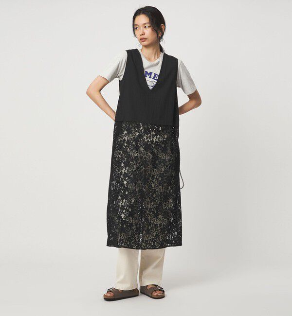 UNITED ARROWS green label relaxing「レース ドッキング ワンピース」|ワンピース|BLACK