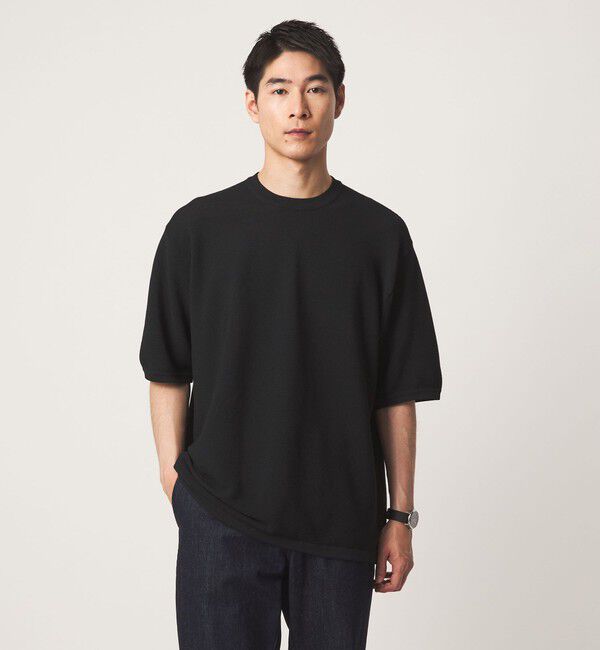 UNITED ARROWS green label relaxing「ガーター ドローコード 半袖 クルーネック ニット -ウォッシャブル・UVカット・遮熱-」|Tシャツ・カットソー|