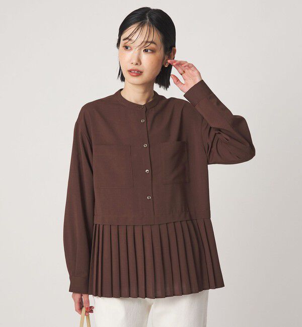UNITED ARROWS green label relaxing「［size SHORTあり］スソ プリーツ シャツ マシンウォッシャブル 吸水速乾」|シャツ・ブラウス|DK.BROWN