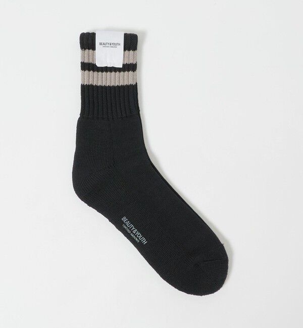 BEAUTY&YOUTH UNITED ARROWS「 2ライン パイル クルー ソックス」|ソックス|BLACK