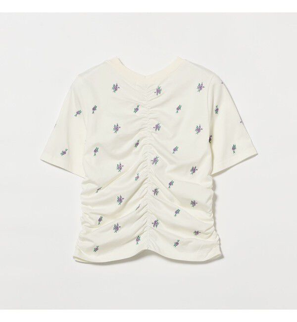 Ray BEAMS 「フラワー 刺繍 シャーリング Tシャツ / 26SS 花柄 洗える コンパクトTシャツ」|Tシャツ・カットソー|