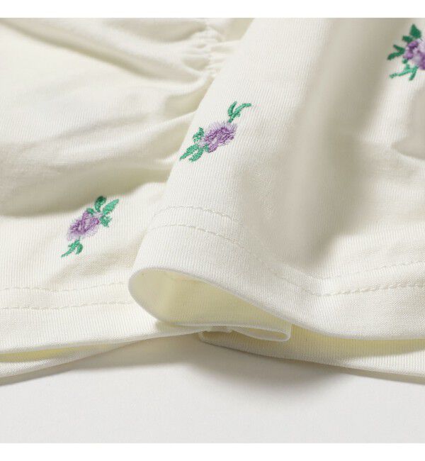 Ray BEAMS 「フラワー 刺繍 シャーリング Tシャツ / 26SS 花柄 洗える コンパクトTシャツ」|Tシャツ・カットソー|
