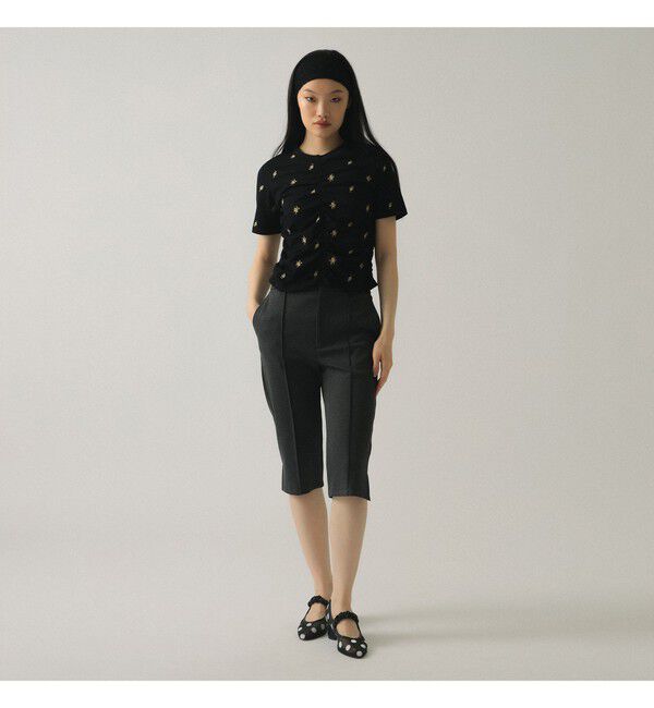 Ray BEAMS 「フラワー 刺繍 シャーリング Tシャツ / 26SS 花柄 洗える コンパクトTシャツ」|Tシャツ・カットソー|
