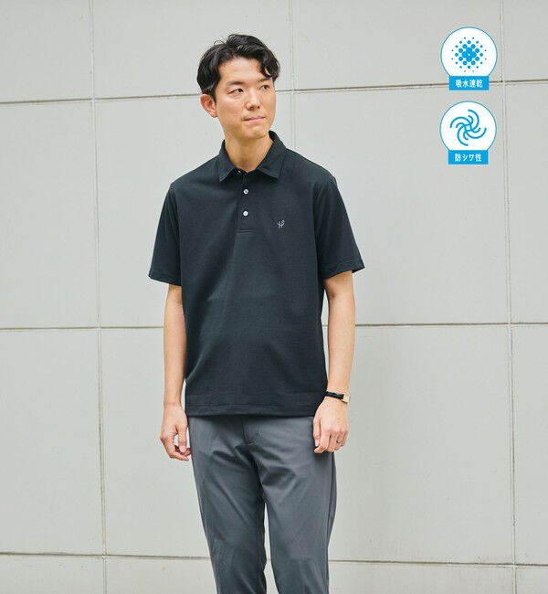 SHIPS「【WEB限定】SHIPS: 吸水速乾・UVケア Drymix（R）ワンポイントロゴ レギュラーカラー ポロシャツ」|ポロシャツ|ブラック