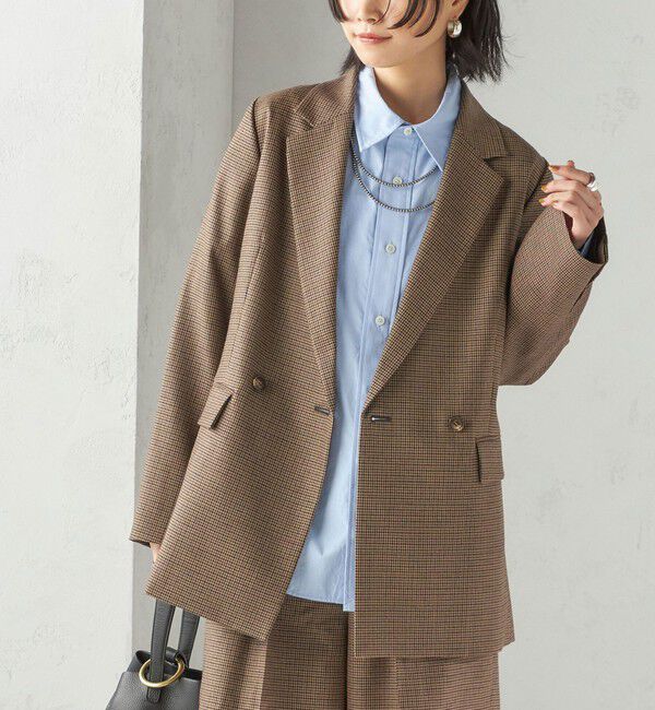 SHIPS for women「〈手洗い可能〉ウォッシャブル ウール チェック ダブル ジャケット」|テーラードジャケット|ブラウン系