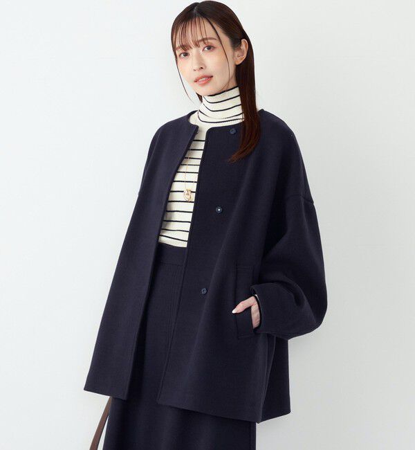 SHIPS Colors 「SHIPS Colors:〈手洗い可能〉ジャージーメルトン ノーカラー コート 2◇」|ノーカラーコート|ネイビー
