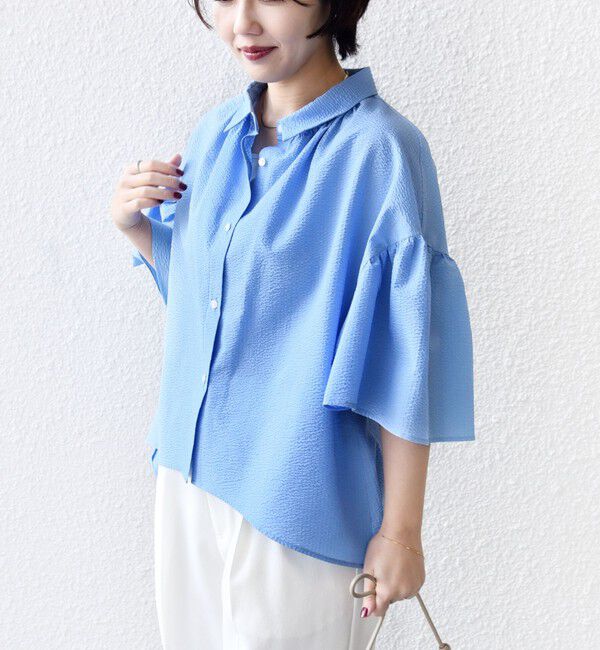 SHIPS for women「【WEB限定】〈手洗い可能〉サッカー ギャザー シャツ 羽織」|シャツ・ブラウス|