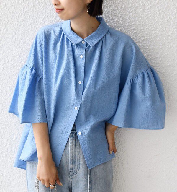 SHIPS for women「【WEB限定】〈手洗い可能〉サッカー ギャザー シャツ 羽織」|シャツ・ブラウス|