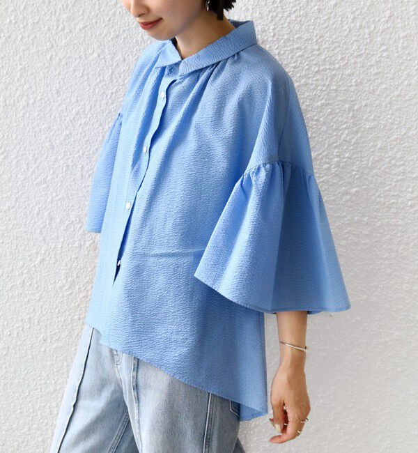 SHIPS for women「【WEB限定】〈手洗い可能〉サッカー ギャザー シャツ 羽織」|シャツ・ブラウス|