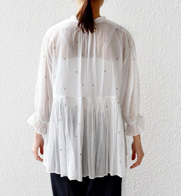 SHIPS for women「〈手洗い可能〉コットン オーガンジー リーフ 刺繍 袖 フリル ブラウス」|シャツ・ブラウス|