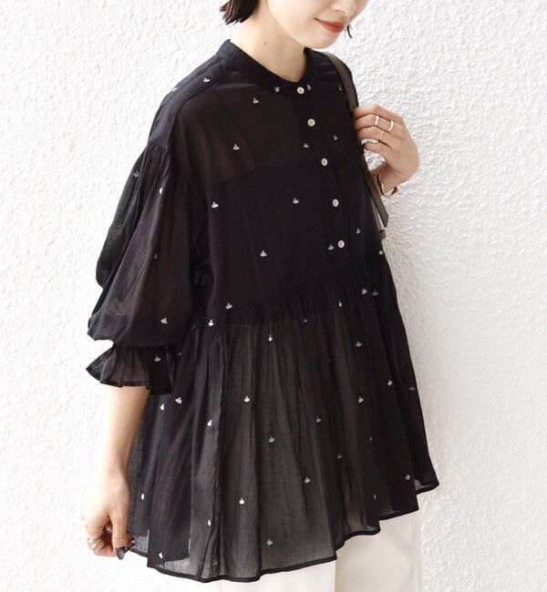 SHIPS for women「〈手洗い可能〉コットン オーガンジー リーフ 刺繍 袖 フリル ブラウス」|シャツ・ブラウス|