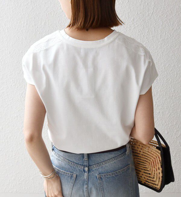 SHIPS any「SHIPS any:〈洗濯機可能〉ジャージー フレンチスリーブ レース TEE」|Tシャツ・カットソー|