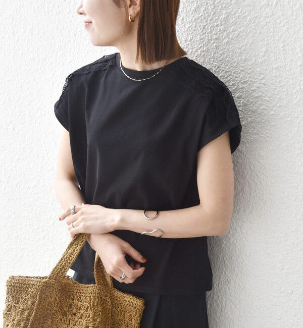 SHIPS any「SHIPS any:〈洗濯機可能〉ジャージー フレンチスリーブ レース TEE」|Tシャツ・カットソー|