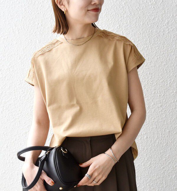 SHIPS any「SHIPS any:〈洗濯機可能〉ジャージー フレンチスリーブ レース TEE」|Tシャツ・カットソー|