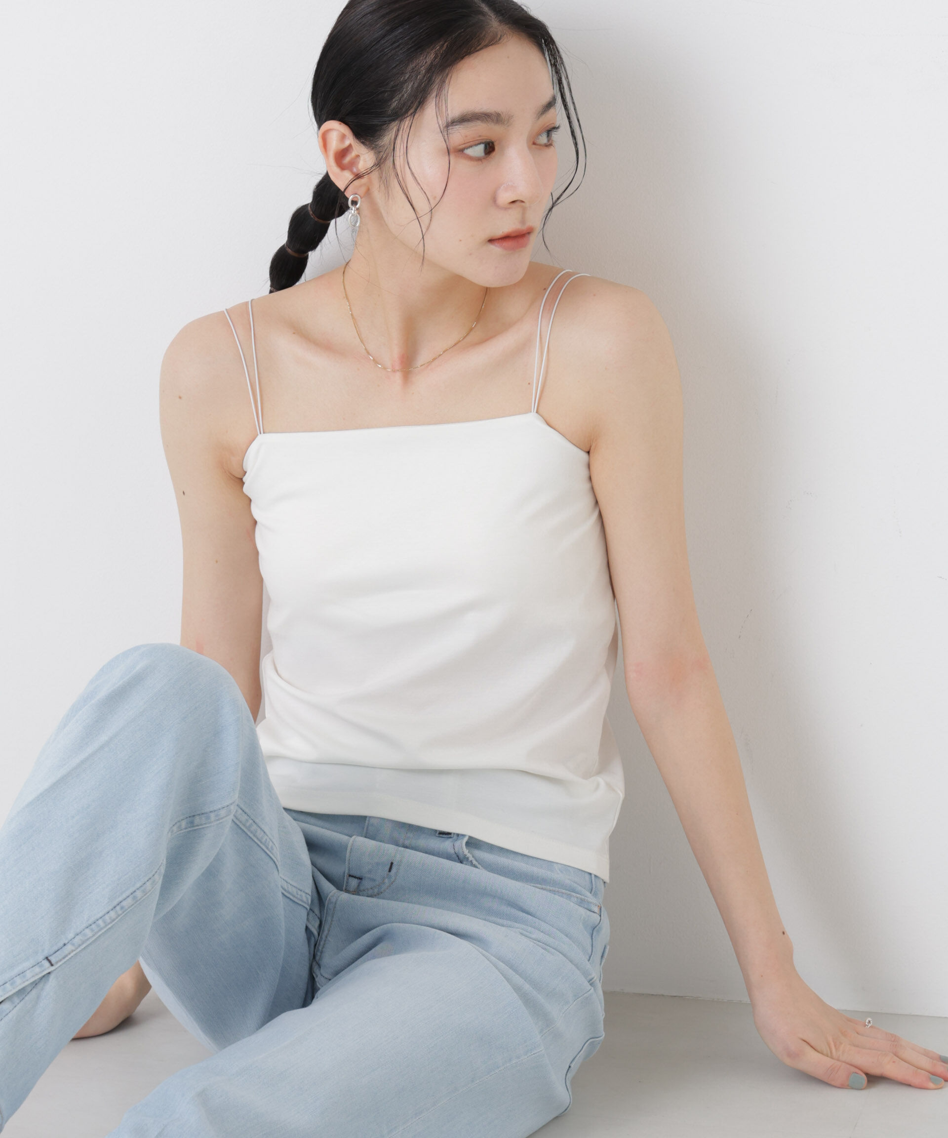 NANO universe「ストレッチポンチカップ付きベアトップキャミソール」|Tシャツ・カットソー|ホワイト