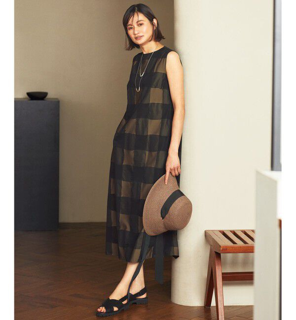 自由区「【再入荷・昨年ご好評・軽い・美シルエットAライン】ブロンズチェックジャガード ワンピース」|ワンピース|