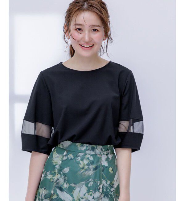 ANY SIS「【洗える】シアーコンビ プルオーバー」|Tシャツ・カットソー|ブラック